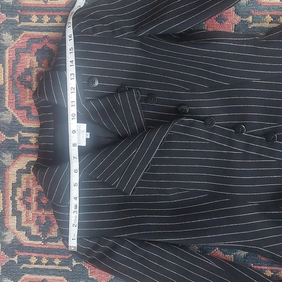 Vintage Y2K Armani Collezioni Pinstripe Wool Blend Blazer Black 8 - Picture 9 of 10